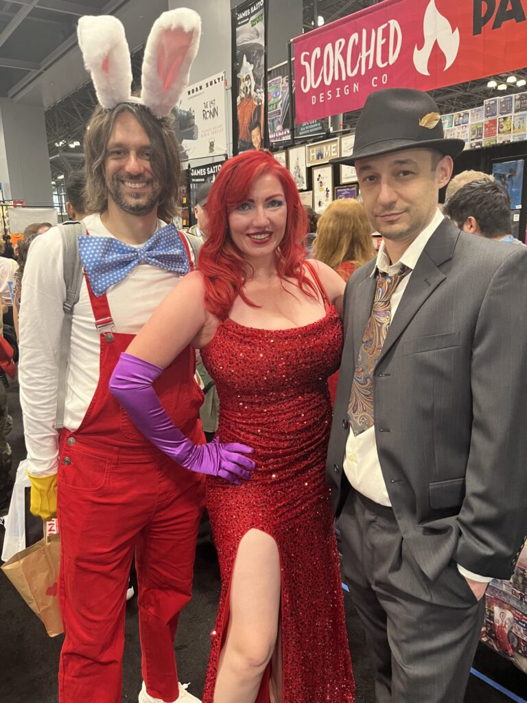 Fans cosplaying as Roger and Jessica Rabbit and Eddie Valiant. Photo by Chris Barry.