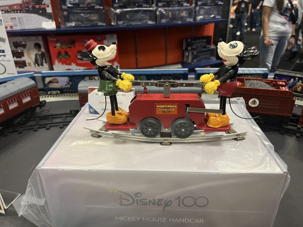 A Disney 100 Mickey and Minnie handcar from Lionel Trains. Photo by Chris Barry.