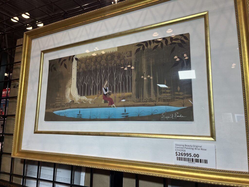 An original Sleeping Beauty concept painting by Eyvind Earle. Photo by Chris Barry.