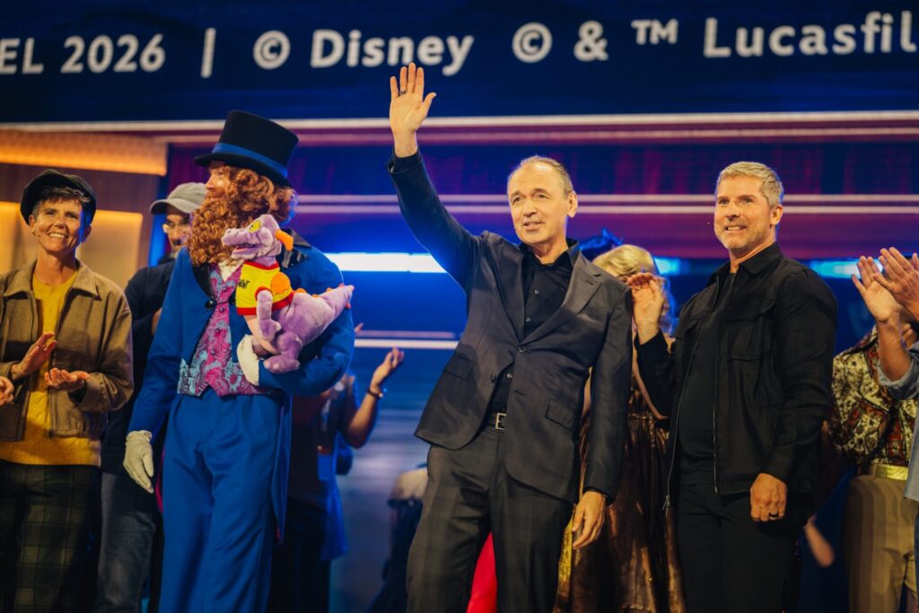 Host Neil Patrick Harris donned the Dreamfinder costume for the big finale, flanked by Disney’s stable of performers as well as Disney Experiences Chairman Thomas Mazloum and Imagineering’s Bruce Vaughn. ©Disney.